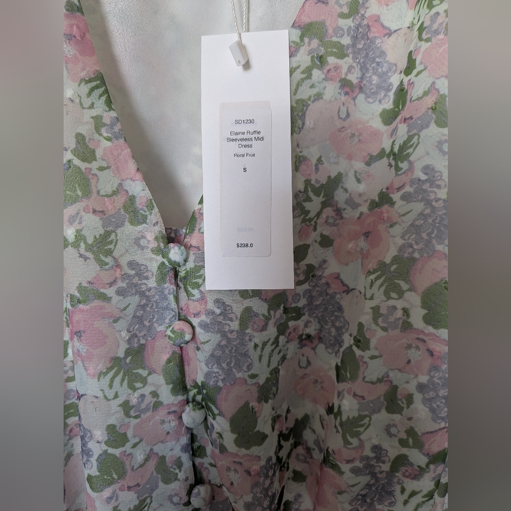 Senlis Elaine Ruffle Floral Midi Dress S NWT $238 - Picture 4 of 6